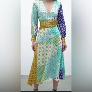 Zara scarf silk patchwork cutout dress. New.size xl